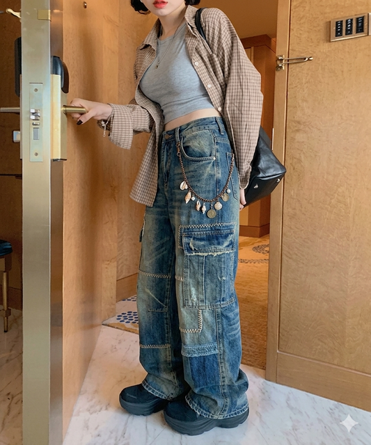 Recycled Cargo Jeans (Optional : Sea Shell Key Chain)
