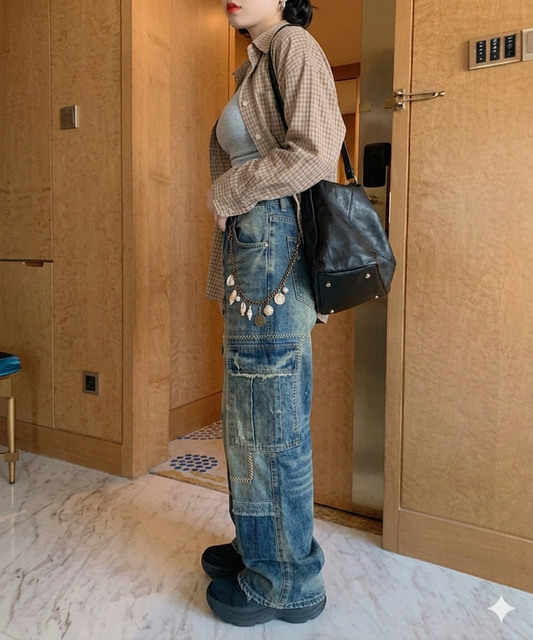 Recycled Cargo Jeans (Optional : Sea Shell Key Chain)